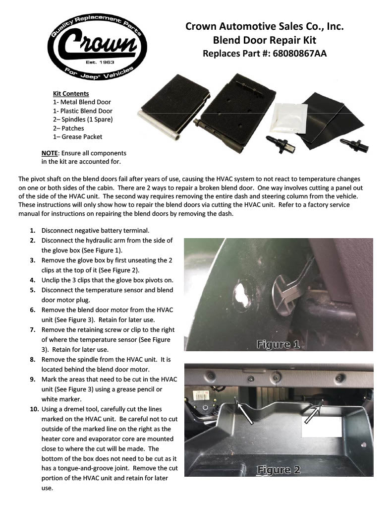 Crown Automotive, Crown Automotive - Plastic Black Blend Door Repair Kit - 68080867AA